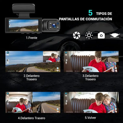 Cámara de visión triple (delantera y trasera + interior)